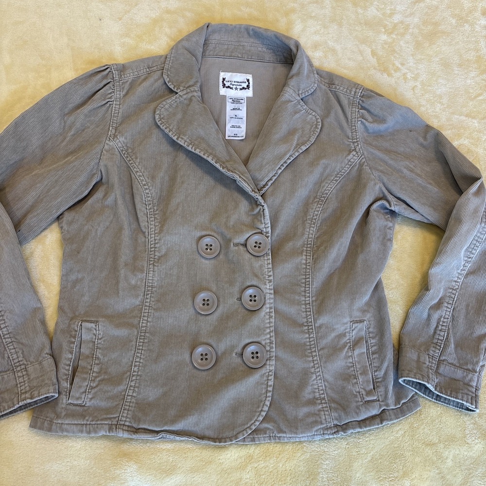 Levi Strauss Signature Corduroy Jacket Peacoat 6 Button Tan Y2K Preppy Boho XL